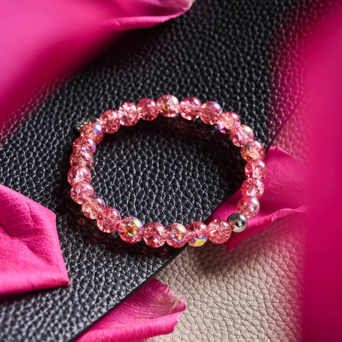 Bracelet en verre à bulles en argent sterling 925 | Meringue magenta